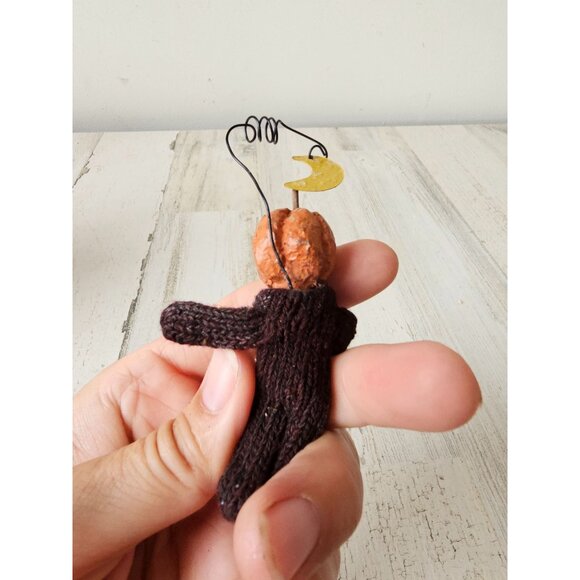 Vtg style‎ pumpkin shabby chic mini ornament Moon Man unique Xmas tree - Picture 6 of 7